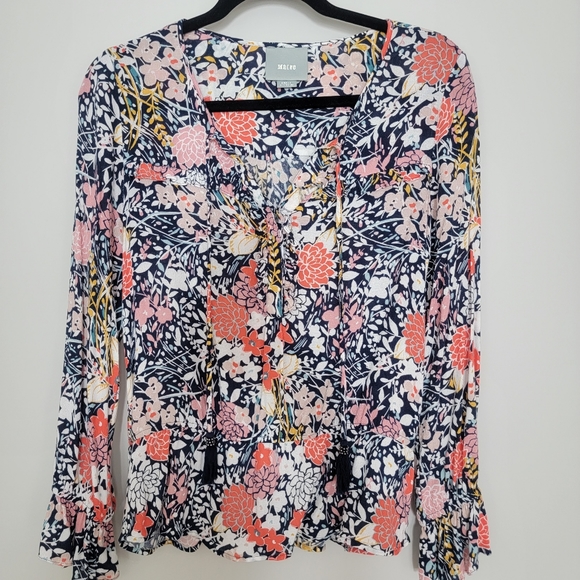 Anthropologie Maeve Vibrant Floral Tassel Tie Blouse - Picture 2 of 11